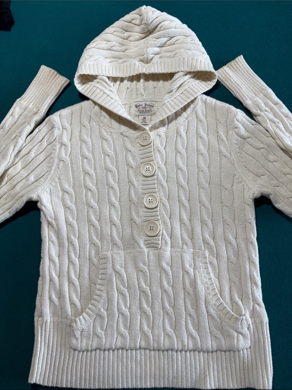 Authentic Polo Jeans 1967 Cream Cable-Knit Hooded Sweater , S $67